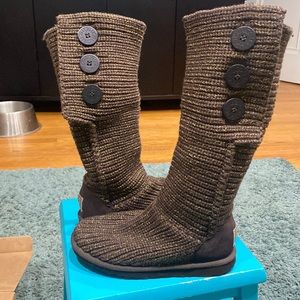 UGG Classic cardy knit boot brown and metallic gold